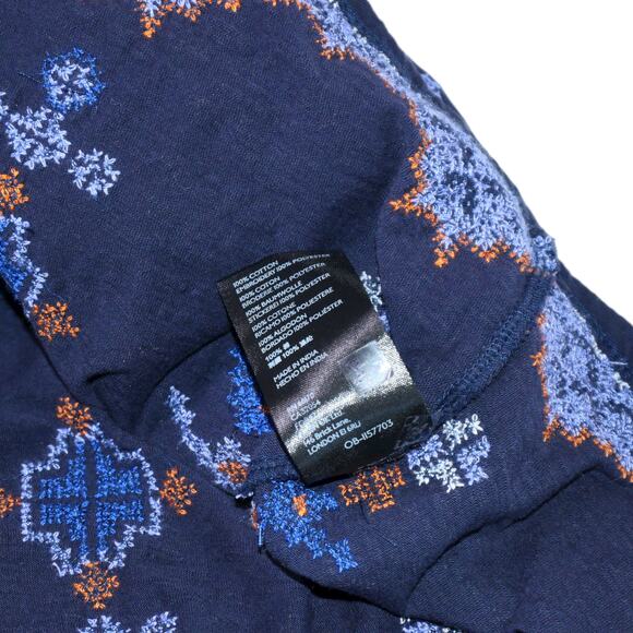 NWT by Anthropologie Navy Blue Off the Shoulder Embroidered Boho Top Smocking S - Picture 8 of 9